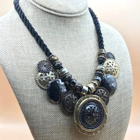 Chico's Jewelry - Chico's Black & Antique Gold-Tone Dangles Necklace